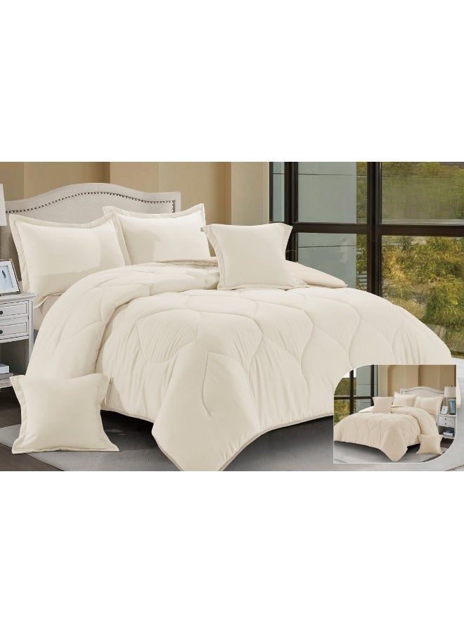 SMART HOME Summer Double Comforter Fits 200x200 cm - 6 Piece Luxury Microfiber Comforter Set, 100% Microfiber Comforter, Reversible Bedspread Set, Double Filled Bedspread Set, 6 Piece Sleeping Set (1 Filled Comforter + 1 Mattress Protector + 2 Pillowcases + 2 Square Decorative PillowCase) Bedspread Size 260x240 cm and Mattress Protector Size 200x200 cm - Image 1